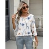 Zeagoo Women's Summer Crew Neck 3/4 Sleeve Shirts White Flower