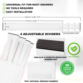 Homemaid Living 100% Bamboo Drawer Dividers, Adjustable & Expandable Kitchen Drawer Organizer, Bathroom Organizer, Kitchen Organization, Drawer Organizer, Silverware Organizer, Utensil Organizer (White)