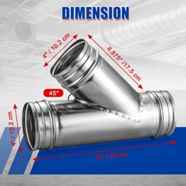 NYXOVA 3-Way Metal Duct Splitter, 4" 45° Branch Air Vent Connector, HVAC Hose Adapter, Metal Ventilation Pipe Splitter for Dryer, Exhaust, and Airflow Systems