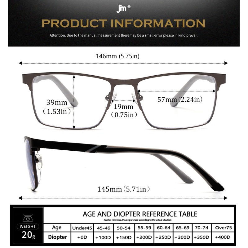 JM Progressive Multifocus Reading Glasses Men, Blue Light Blocking Readers