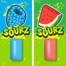PUR Jumbo SOURZ Gum | Aspartame Free Chewing Gum | 100% Xylitol | Natural Flavor | Sour Blue Raspberry, Sour Watermelon, 20 Pieces (Pack of 10)