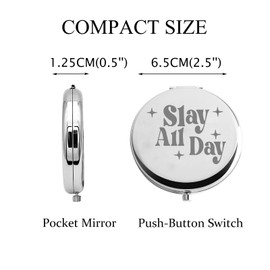 CHOORO Slay All Day Compact Mirror Feminist Jewelry Slay All Day Pocket Travel Engraved Makeup Mirror (Slay All Day-m)