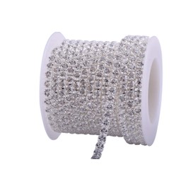 KAOYOO 5 Yards 3MM Zircon Rhinestones Close Chain Beaded Trim for Sewing Crafts,DIY Decoration（Silver）