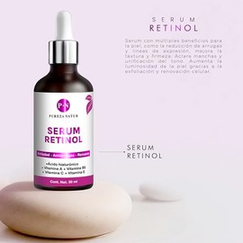 PUREZA NATUR Serum Retinol + Vitaminas A, B5, E, C + Acido hialuronico facial hidratante y reparador | Suero Reductor de líneas de expresión e imperfe