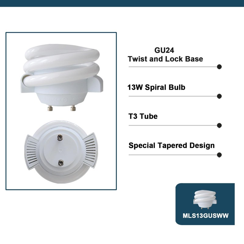 MLS13GUS 13W T3 Spiral 2700K Soft White,GU24 Twist and Lock