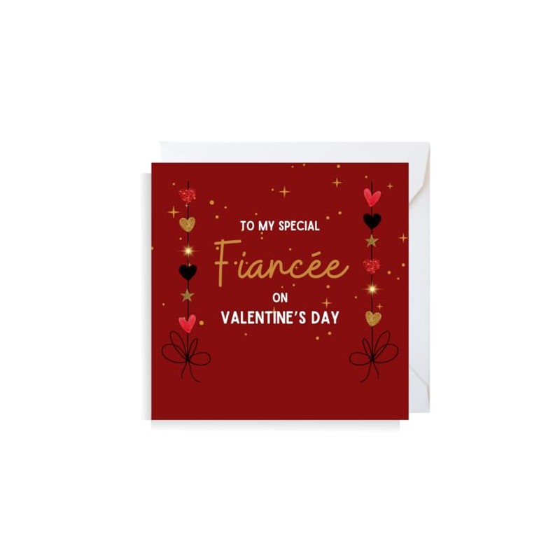 Second Ave Fiancee Red Heart Square Valentine's Day Greetings Card