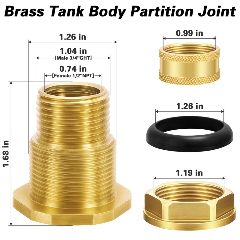 wantmatch 2 Pack Brass Bulkhead Fitting with Plug Double-Threaded 1/2