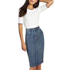 Lexi Womens Stretch Pencil Skirts with Functional Pockets, A Line & Destructed Mini Denim Skirts SK22890X NF Potassium 22
