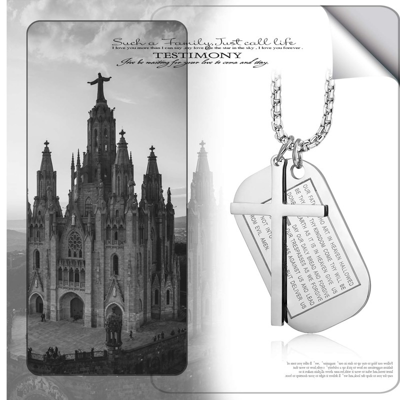 Men's vintage stainless steel crucifix pendant, cross Bible Prayer, Jesus