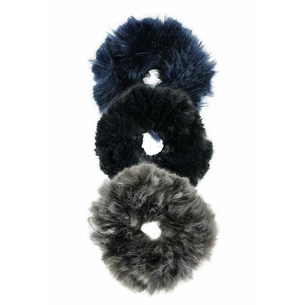 Donna Salyers Fabulous-Furs Hair Scrunchie, Faux Fur, Set of 3: Grey Cheetah, Onyx and Steel Blue Mink