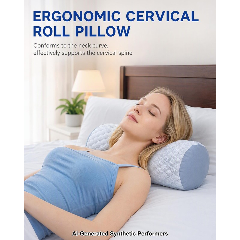 Neck Roll Pillow, Cervical Support Pillow for Pain Relief, Grey
