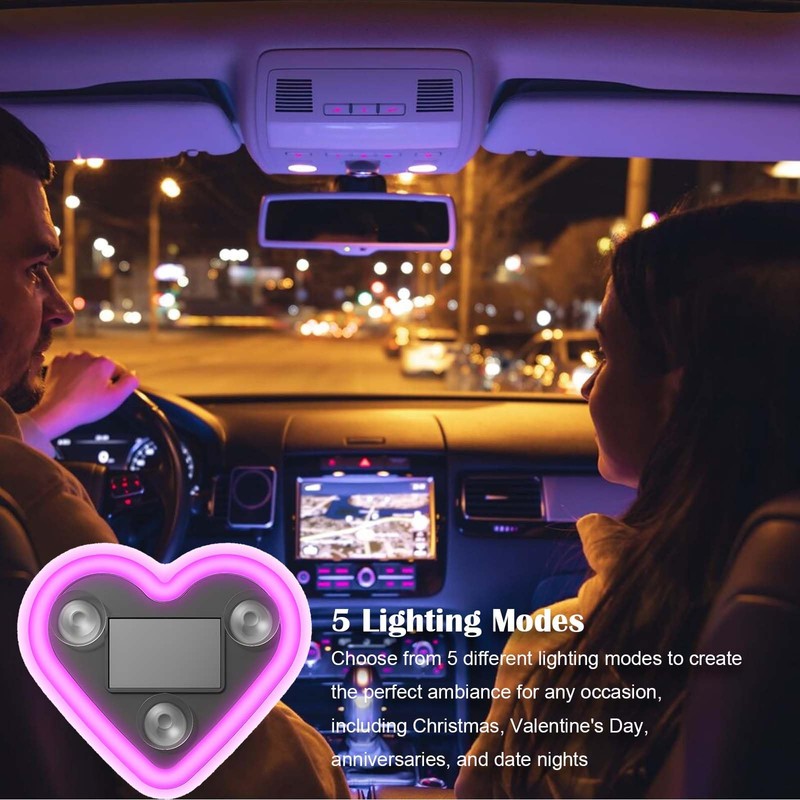 Solar Powered Car LED Ambient Light - Heart Shaped Neon