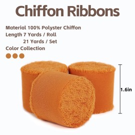3 Rolls Orange Handmade Fringe Chiffon Ribbon 1.5" x 7Yd Yard Silk-Like Colorful Rustic Ribbon for Bouquets Wrapping Decor Wedding Tie Invitations Crafts