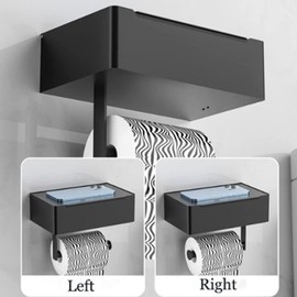 GOTOTOP Caja de Pañuelos, Soporte para Gigién de Acero Inoxidable, Portarrollos de Higiénico de Múltiples, Pulido a Mano de Montado en la Pared Borde con Estante para Rollos, Negro