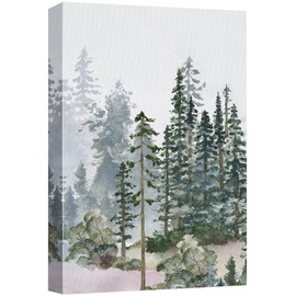 SIGNWIN Canvas Print Wall Art Woodland Nursery Decor Autumn Pine Tree Watercolor Forest Nature Illustrations Modern Art Decorative Landscape Colorful for Living Room, Bedroom, Office - 32"x48"