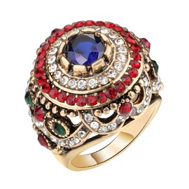 CKHAO Women Ring - 20mm Big Size Antique Gold Plated Turkish Style Blue Gemstone Vintage Ring Women Jewelry J0775BLUE (10)