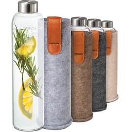 Cosumy Glass Water Bottle 25oz with Felt Sleeve - Borosilicate Glass - Leakproof Lid - BPA Free - Ideal for Work, Travel & Gym (Classic Gray)