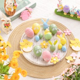 Victor's Workshop 35pcs 3-6cm Shatterproof Easter Eggs,Pre-Strung Hanging Cord, Speckled Colorful Easter Eggs for Easter Tree,Hens and Rabbits Ornaments for Easter Decorations & Gifts