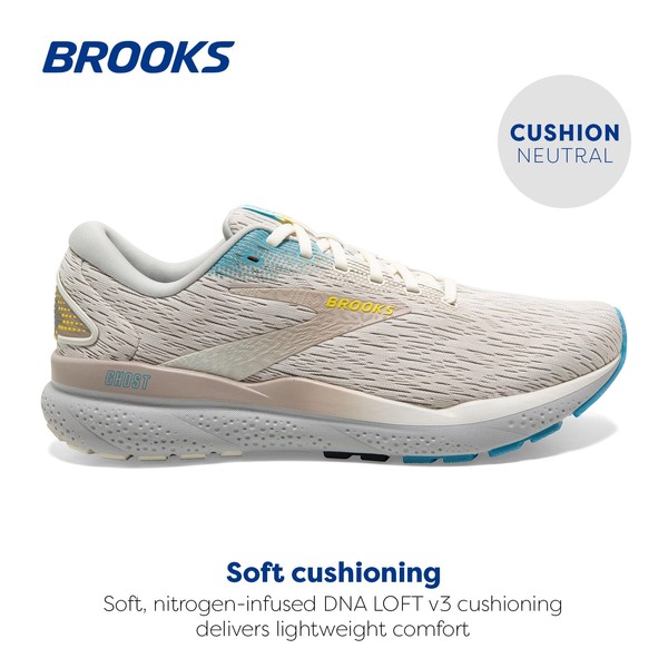 Brooks Brooks Men's Ghost 16 Neutral Running Shoe - Coconut/Blue/Yellow