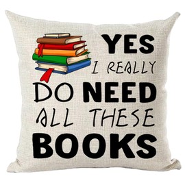 Ramirar Black Word Art Yes I Really Do Need All These Colorful Books Inspirational Decorative Throw Pillow Cover Case Home Living Room Bed Sofa Car Cotton Linen Square 18 x 18 Inches