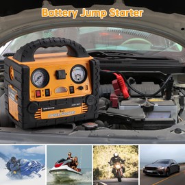 Jump Starter, BS ONE 700A Peak Current Car Battery Jump Starter with Air Compressor and Power Inverter, Jump Starter Battery Pack with 110V/200W AC Output & Led Light