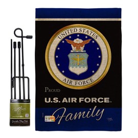 Breeze Decor GS108414-DB Air Foece Proudly Family Burlap Americana Military Veteran Armed Forces Decorative Gift Vertical 13" x 18.5" Double Sided Garden Flag Set Metal Pole Hardware Made in USA