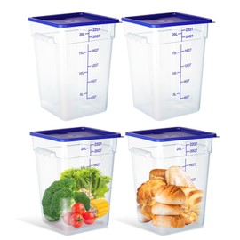 STEELUS 4 Pack 22 Quart Food Storage Containers with Lids, Polycarbonate Square Commercial Food Containers, NSF, Clear, New Version