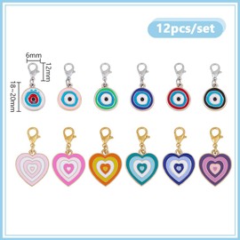 DELORIGIN 12pcs Evil Eye Collar Pendants for Cat Dog Heart Alloy Enamel Pet Collar Pendants Clip-on Collar Accessory for Bag Decor Keychain Jewelry Making Training Home Decor