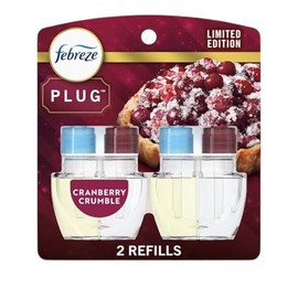 Febrez Odor-Fighting Fade Defy Plug in Air Freshener Refills, Fall Scents, Winter Luxe Limited Edition - (2) of 0.87 fl oz Refills (Cranberry Crumble)