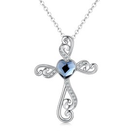 Twoowl Cross Necklace for Women 925 Sterling Silver Faith Birthstone Cross Pendant Necklace Cross Crucifix Religious Jewelry Gifts for Women