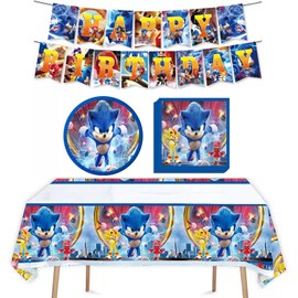 32 Pack Birthday Party Tableware Set, Decoration for Kids With 1 Tablecloth, 10 Plates, 20 Napkins, 1 Banner Party Favor Supplies (yellow)