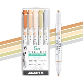 Zebra Pen Mildliner Double-Ended Highlighter Set, Broad and Fine Point Tips, Ideal for Bible Highlighting, No Bleed Assorted Neutral Vintage Ink Colors, 5-Pack (78605)
