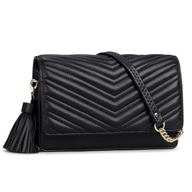 Small Quilted Crossbody Purse for Women, Shouler Bags RFID Cell Phone Wallet Purse Clutch with Tassel (Black)