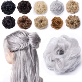 Hairpiece Bun Scrunchie Scrunchy Hair Extensions Silver Grey 40G Synthetic Donut Curly Messy Chignon Ponytail Wavy
