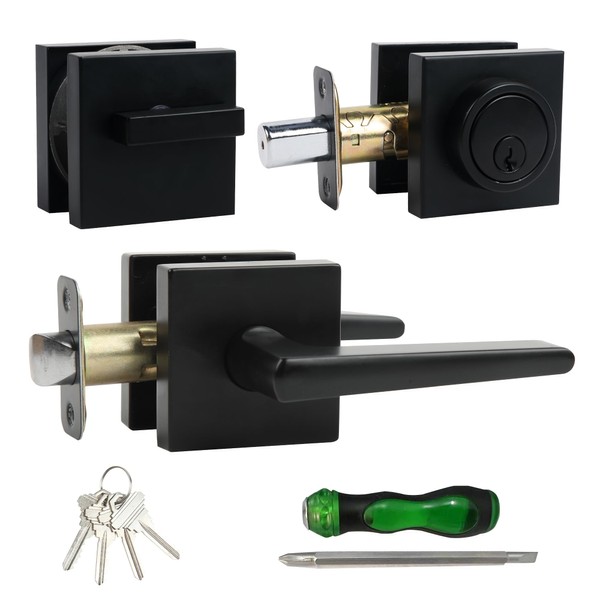 ZEVAWAY Front Door Handle and deadbolt Set,Passage Door Lever with