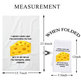 PLITI Funny Cheese Kitchen Towel Cheese Lover Gift I Might Look Like I'm Listening I'm Thinking About Cheese Dish Towel (thinking cheese TWU)