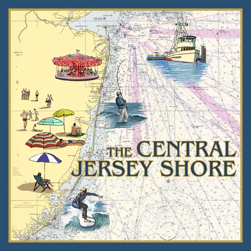 Central Jersey Shore, Nautical Chart #2 (Absorbent Ceramic Coaster, Single,