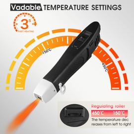 ACOPTON Mini Heat Gun, LCD Display, Temperature Range 150℃~450℃, 350W Fast Heat Handheld Hot Air Gun, Overload Protection, for DIY Craft Embossing Shrink Wrapping Drying Paint (Black)