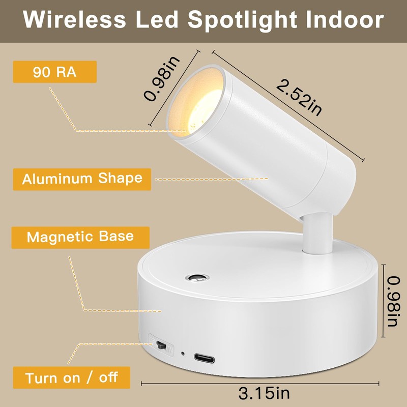 Kimjo Spot Lights Indoor, 4000mAh Rechargeable Plant Spotlight Indoor with