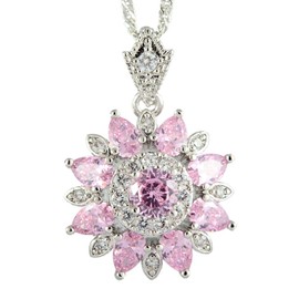 Riva Flower Pendant with 46 cm Chain and Round Cut Gemstone Cubic Zirconia CZ [4 Colours Available] in 18K White Gold Plated, Simple Modern Elegance, Brass, metal, Cubic Zirconia