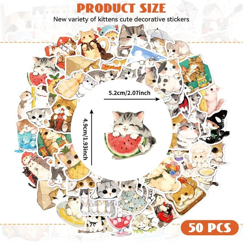 Kabwea 50 Piece Decorative Stickers with Kittens of Various Breeds,