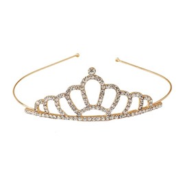 YOVECATHOU Rhinestone Kids Girl Tiara Hair Band Bridal Princess Crown Headband Prom for Birthday Party, Wedding, Pageant (Gold)