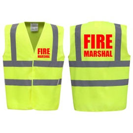 Brook Hi Vis UK Big Logo Fire Marshal Premium Yellow Hi Vis Vest - High Visibility Safety Waistcoat with Reflective Bands, Company Compliance and Event Staff, Alpha, 4XL, Regular, Regular, Yellow