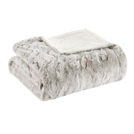 Madison Park Queen Size Blanket Ultra-Soft Poly Fur Blanket Queen Size, Reversible Plush Blanket, All Season & Lightweight Queen Fuzzy Blanket for Bed, Couch & Sofa, Zuri, Full/Queen Snow Leopard