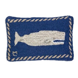 Chandler 4 Corners Artist-Designed Moby Dick Hand-Hooked Wool Decorative Throw Pillow (12 in x 18 in) Marine Life Pillow for Couches & Beds - Easy Care & Low Maintenance Nautical & Ocean Home Décor