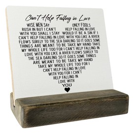 Can’t Help Falling in Love Wood Sign Gift, Plaque with Wooden Stand, Meaningful Wood Sign Plaque Gift, Gifts for Lover, Boyfriend/Girlfriend/Husband/Wife/Lovers on Birthday/Valentine's Day/Anniversary