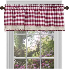 Check Plaid Gingham Custom Fit Farmhouse Window Valances - Assorted Colors (Burgundy) - Color: Grey