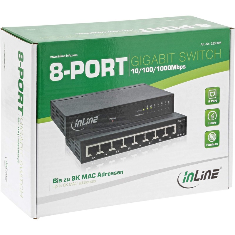 InLine® 32308 M Network Switch 8 Port Gigabit Ethernet 10/100/1000MB/S,
