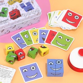 TYFYH Wooden Cube Puzzle, Expression Wooden Puzzle, Wooden Cube Game, Faces Puzzle Building Cube, 3D Puzzle Face Changing Magic Cube, Mastugart Game for 3 4 5 6 7 Children with Table Bell