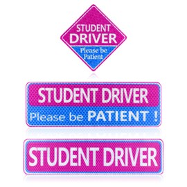 3pcs Student Driver Magnets, Please Be Patient Student Driver Sticker Reflective Bumper Stickers New Student Driver Magnetic Sign Road Safety Sign for Car (Pink, Blue)